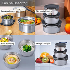 Urbane Home Stainless Steel Kitchen Containers With Lid Set of 3-350ml, 550ml & 850ml | Multipurpose Air Tight Food Storage Containers, Kitchen Organizer And Lunch Boxes For Office/School/College