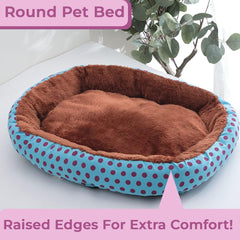 Kuber Industries Dog & Cat Bed|Soft Plush Top Pet Bed|Oxford Cloth Polyester Filling|Medium Washable Dog Bed|Circular Cat Bed with Rise-Edge Pillow|QY039BC-M|Blue & Coffee(Pack of 6)