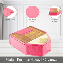 Kuber Industries Blouse Cover | Clothes Storage Bag | Zipper Wardrobe Organizers | Clothes Organiser with Attached Pocket | Non-Woven Front Transparent Blouse Cover | Pack of 12 | Pink