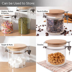 Kuber Industries Borosilicate Glass Jar with Bamboo Lid |Multi-utility | Leakproof | Airtight Storage Jar for Cookies, Snacks, Tea, Coffee, Sugar | Set of 3 (650ml, 1000ml, 1400ml)