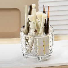 Kuber Industries Pack of 3 Multipurpose Storage Holder | Decorative Crystal Finish Stylish Look | Makeup Brush Holder | Desk Storage Container | YM.6698TS | Transparency Silver
