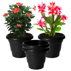 Kuber Industries Solid 2 Layered Plastic Flower Pot|Gamla for Home Decor,Nursery,Balcony,Garden,6"x5",Pack of 4 (Black)