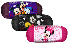 Kuber Industries Disney Minnie Mickey Print Silk Special Long Crush Bolster Cover- Set of 3, Roral Blue & Black & Pink-KUBMART10026