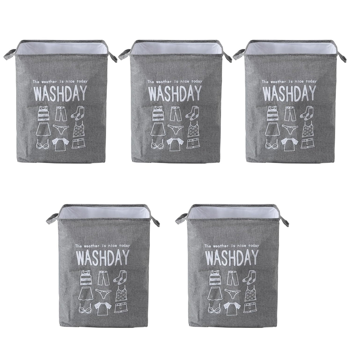 Kuber Industries Laundry Basket For Clothes|Foldable Laundry Hamper|Basket For Toys, Dirty clothes, Storage "45 LTR"-Pack of 5 (Grey)