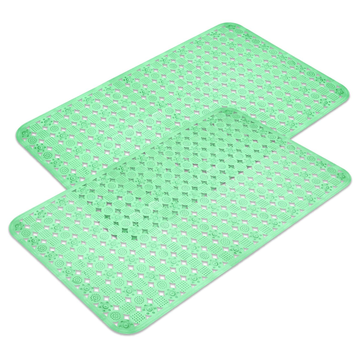 Heart Home Bath Mat | PVC Bathroom Mat | Shower Bath Mat | Transparent Round Check Floor Tub Mat | Foot Massager Mat | Anti-Skid Floor Mat | Shower Mat | Pack of 2 | Green