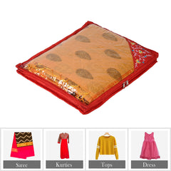 Heart Home Saree Cover | Clothes Storage Bag | Suit Packing Cover | Cloth Stoarge Organizer | Wardrobe Cloth Storage Organiser with Zip | Side Embroidery-Design | 3 Inch | Pack of 9 | Red