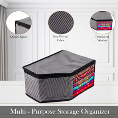 Heart Home Blouse Cover | Clothes Storage Bag | Zipper Wardrobe Organizers | Non-Woven Clothes Organiser | Side Transparent Blouse Organizer | Lining-Design | Pack of 9 | Gray