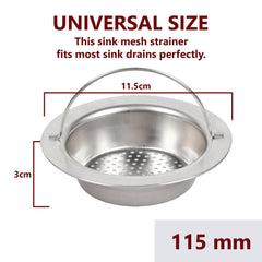 Heart Home Sink Strainer | Kitchen Sink Strainer | Sink Drain Strainer | Drain Catcher for Bathroom | Mesh Drain Filter for Kitchen | Sink Round Jali with Handle | 115 mm | Silver