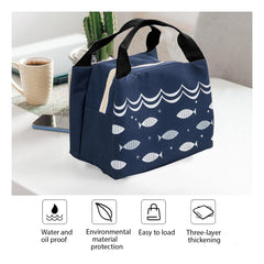 Kuber Industries Pack of 6 Lunch Bag | Lunch Bag for Office | Lunch Bag for College | Reusable Lunch Bag | Lunch Bag for Adults | Tiffin Lunch Bag with Handle | Printed | LYN06-NVY | Navy Blue