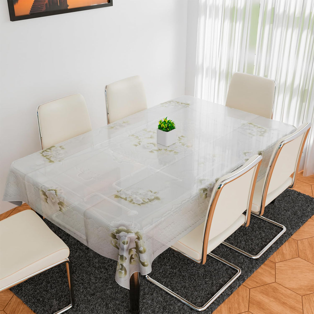 Kuber Industries Dining Table Cover | PVC Table Cloth Cover | 6 Seater Table Cloth | Flower Almond Table Cover | Table Protector | Table Cover for Dining Table | 60x90 Inch | Green