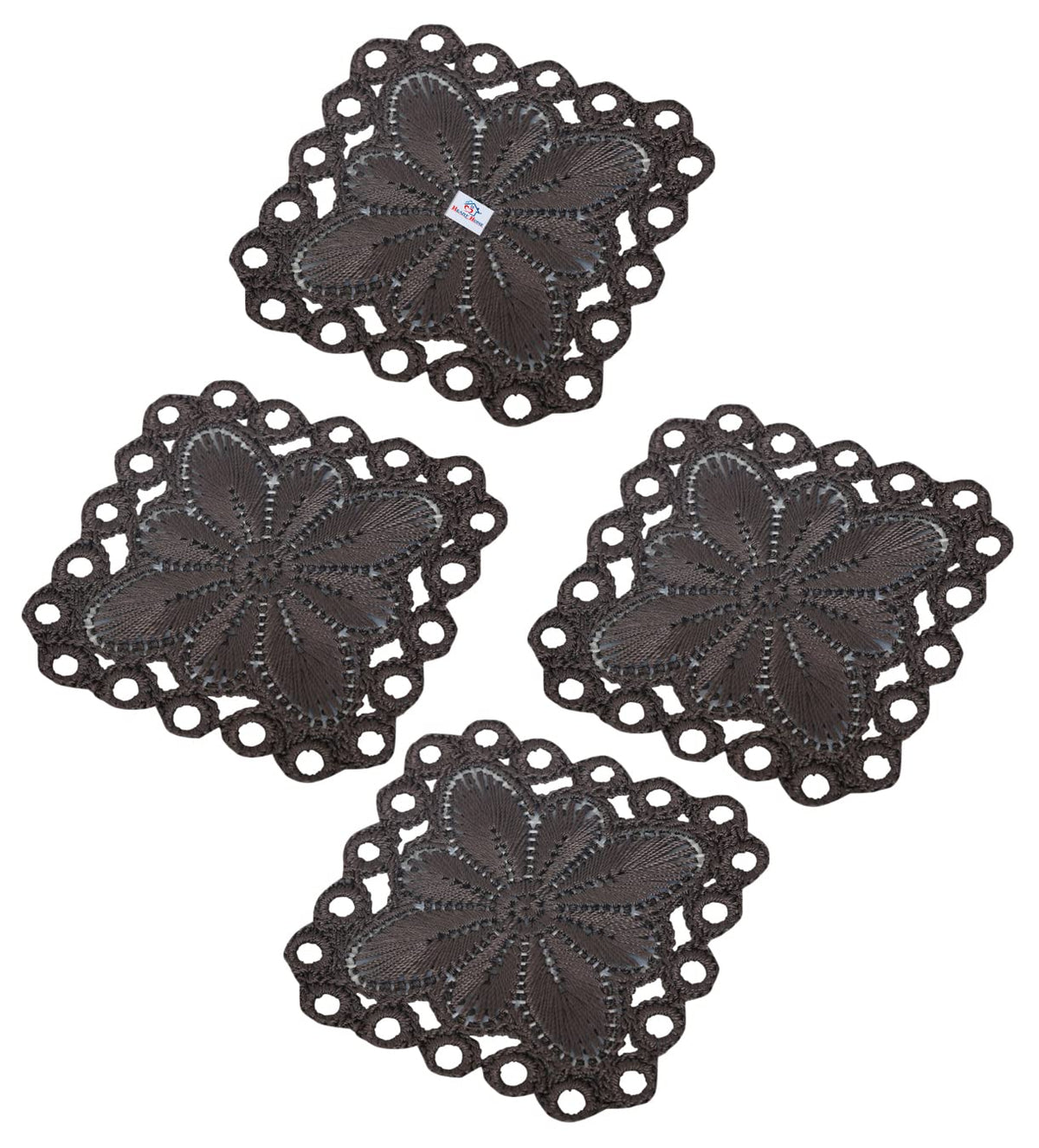 Heart Home Flower Design Square Cotton Coasters, Set of 4 (Brown)