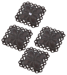 Heart Home Flower Design Square Cotton Coasters, Set of 4 (Brown)