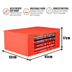 Heart Home Saree Cover | Clothes Storage Bag | Storage Organizer Bag | Zip Closure Saree Cover | Wardrobe Organizer | Plain Transparent Window Saree Cover | 6 Inch | Pack of 6 | Red