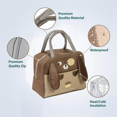Kuber Industries Pack of 5 Lunch Bag | Lunch Bag for Office | Lunch Bag for College | Reusable Lunch Bag | Lunch Bag for Adults | Tiffin Lunch Bag with Handle | Printed | LYN05-BRN | Brown