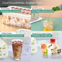 Homestic 2 Layer Ice Cube Trays with Storage Box & Ice Scoop | 56 Compartments | One Press Demolding | Ice Cubes for Whiskey Cocktails Mocktails Soft Drinks | BPA Free | White