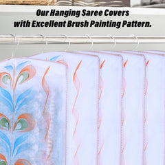 Heart Home Hanging Saree Cover | Brush Painting Pattern Saree Cover | Non-Woven Saree Covers for Home | Saree Cover with Small Transparent view | Pack of 6 | Peach