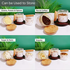 Urbane Home Borosilicate Glass Containers with Bamboo Lid and Tray|Kitchen Organizer Items and Storage|Multipurpose Airtight Containers|3 Pieces Kitchen Containers Set-850ml Each