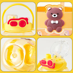 Kuber Industries Pack of 5 Kids Water Bottle With Straw |Cute Teddy Bear Sipper Water Bottle For Kids Boys Girls| Water Bottle with Locking Flip Lid | 1000 ML | Yellow | SYZ-7728B