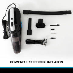 Kuber Industries 4 in 1 Vacuum Cleaner with Tyre Inflator | 12V Cigarette Lighter, 4.2m Wired Length, 12V DC, 6000Pa Suction | Portable Vaccine Cleaner for Car and Home | MK2404A | Pack of 5 | Black
