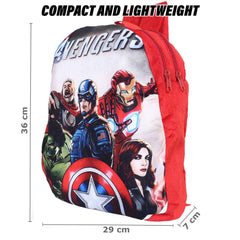 Kuber Industries Marvel Avengers Plush Backpack|2 Compartment Velvet School Bag|Durable Toddler Haversack for Travel,School with Zipper Closure (Red)