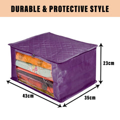 Heart Home Saree Cover | Zip Closure Saree Cover | Clothes Storage Bag | Wardrobe Organiser for Suit | Transparent Window Saree Cover | 9 inch | Pack of 2 | Purple
