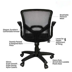 Kuber Industries Ergonomic Revolving Office Chairs for Work From Home | Comes with Manual Height Adjustable & Armrest Support | Comfy Study Chair for Students with Wheels | Black