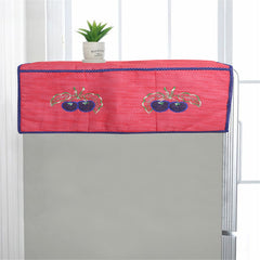 Kuber Industries Fridge Top Cover|Refrigerator Cover for Kitchen|Fridge Top Cover with Pockets and Handle|Non-Woven Strawberry Dot Print (Red)