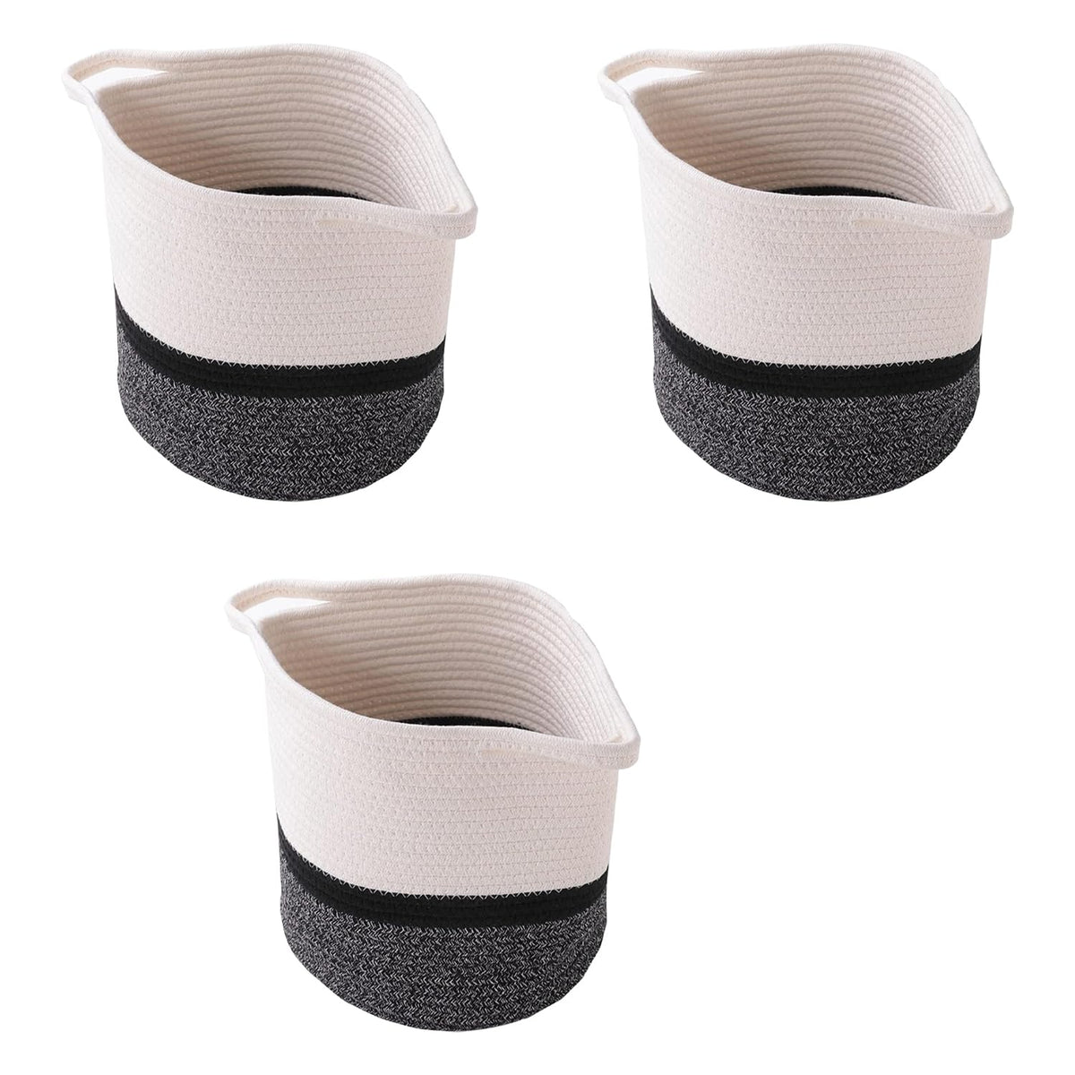 Kuber Industries Cotton Woven Storage Basket With Handle|Shelf Basket Hamper|Organizer for Toys, Socks, Cosmetic|Capacity 8.6 L|Pack Of 3|Multicolor|