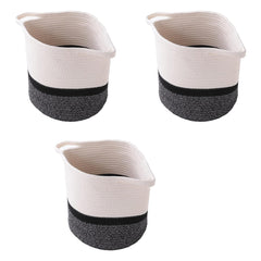 Kuber Industries Cotton Woven Storage Basket With Handle|Shelf Basket Hamper|Organizer for Toys, Socks, Cosmetic|Capacity 8.6 L|Pack Of 3|Multicolor|