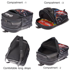 Kuber Industries Marvel-Avengers School Bag | Kids School Bags | Student Bookbag | Spacious School Bag | School Bag for Girls & Boys | School Backpack for Kids | 3 Compartments School Bag | Gray