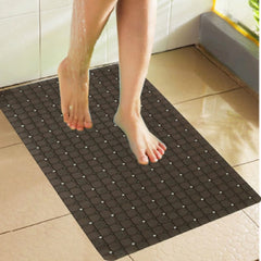 Kuber Industries Checkered Bath Mat with Suction Cup (Blue, Leather, Standard)