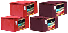 Kuber Industries 4 Piece Non Woven Fabric Saree Cover Set with Transparent Window, Extra Large, Maroon & Red-CTKTC031952