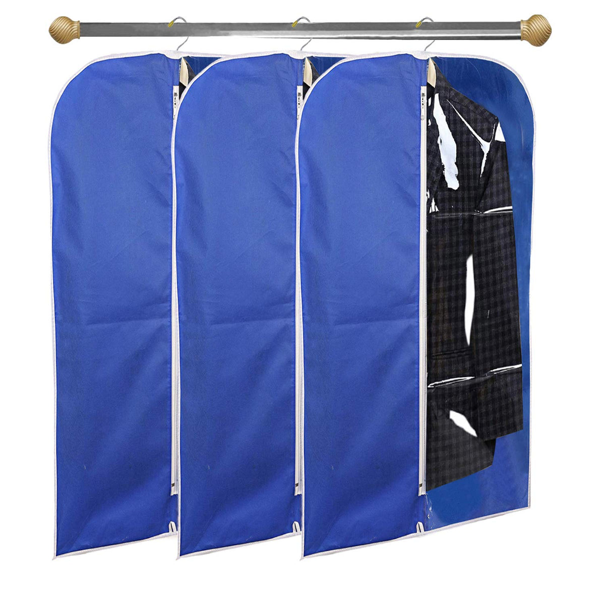 Kuber Industries 3 Pieces Half Transparent Non Woven Men's Coat Blazer Suit Cover (Royal Blue) -CTKTC41455