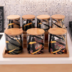 Homestic Borosilicate Glass Containers with Bamboo Lid and Stand|Kitchen Organizer Items and Storage|Multipurpose Airtight Containers|7 Pieces Kitchen Containers Set (4 X 350ml, 3 X 850ml)