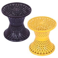 Kuber Industries Seating Stool | Plastic Mesh Damroo Stool | Both Sided Stool for Guestroom | Damroo Style Stool | Stool for Graden | Stool for Balcony | Pack of 2 | Multi