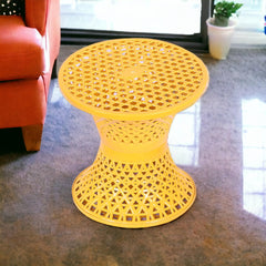 Heart Home Seating Stool | Plastic Mesh Damroo Stool | Both Sided Stool for Guestroom | Damroo Style Stool | Stool for Graden | Stool for Balcony | Pack of 2 | Yellow