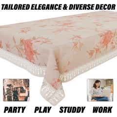 Kuber Industries Center Table Cover | PVC Table Cloth Cover | 4 Seater Table Cloth | Red Flower Table Cover | Table Protector | Table Cover for Center Table | 40x60 Inch | CTC | Cream