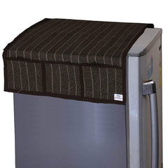 Heart Home Fridge Top Cover with 6 Utility Side Pockets|Lining Design & Jute Material|Size 94 x 54 CM (Brown)-HS_38_HEARTH21052