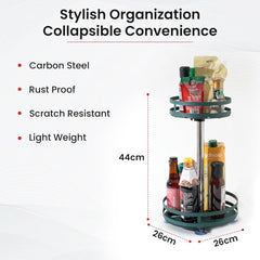 Kuber Industries 2-Layer Rotating Spice Rack|Circular Shelf For Cabinet Countertop|360-Degree Rotable Kitchen Trolley|Fruit Basket Pack of 5 (Dark Green)