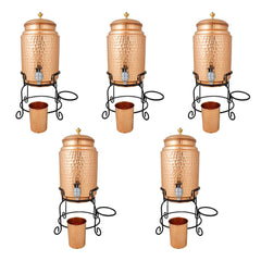 Kuber Industries Copper Water Bottle & Water Dispenser Combo Set|with Added Health Benefits of Copper|Ergonomic Design & Easy to Clean|Set of 2|5 Liters & 750 ML|Copper & Red (Pack of 5)