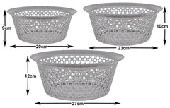 Heart Home Multiuses 3 Different Sizes Round Plastic Storage Basket/Organizer (Grey) -46HH01