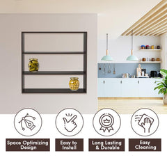 Heart Home 3 Tier Sturdy & Long-Lasting Wooden Wall Mount Wooden Wall Shelf for Bedroom & Living Room | Furniture Hanging Wall Rack Shelf for Decor & Kitchen | Brown