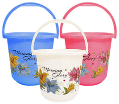Kuber Industries Floral Print 3 Pieces Unbreakable Strong Plastic Bathroom Bucket 16 LTR (White & Blue & Pink) -CTKTC34877