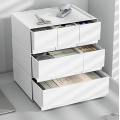 Homestic Stackable Drawer Box Organizer | 3 Drawers Stackable Desktop Organizer | For Office Supplies, Stationery | Countertop Pen Holder | Generic Storage Case| W1943 | White