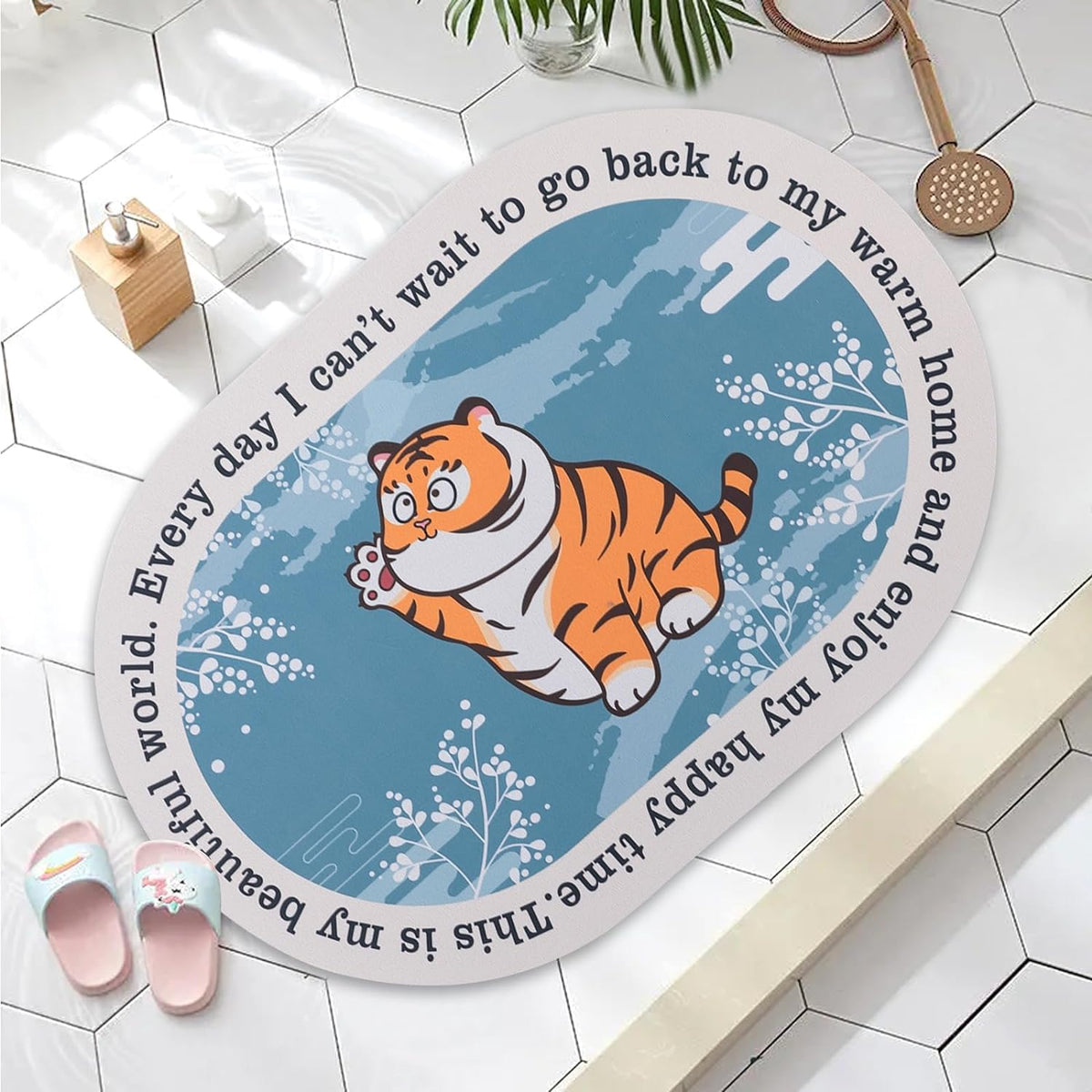 Urbane Home Bath Mat | PVC Bathroom Mat | Shower Bath Mat | Floor Tub Mat | Diatom Mud Oval Mat | Anti-Skid Shower Bathroom Mat | CF-220803 | Blue