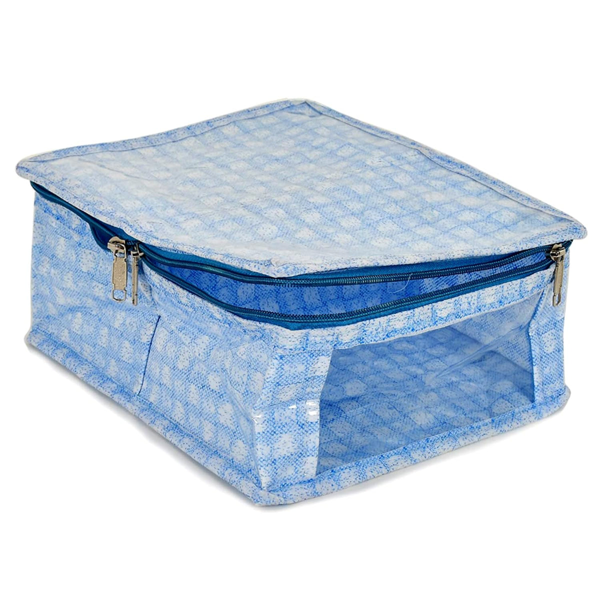 Heart Home Under Garment Kit | PVC Coated Check Design Innerwear Bag | Two Partition UG Kit for Man & Woman | Travel Toiletry Kit With Transparent View | Blue