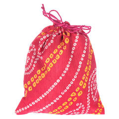 Kuber Industries Bandhej Print Potli Bag for Small Accessories, Money, Bindi With Drawstring Set of 12 (Pink)