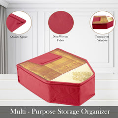 Heart Home Blouse Cover | Clothes Storage Bag | Zipper Wardrobe Organizers | Clothes Organiser with Attached Pocket | Non-Woven Front Transparent Blouse Cover | Pack of 12 | Maroon