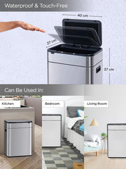 Urbane Home Sensor Dustbin | Dual Compartment Sensor Dustbin | Touchless Trash Can | Smart Dustbin for Bedroom-Office-Living Room | 2 Removable Bucket Can | YW-5511 | 9 LTR | Silver