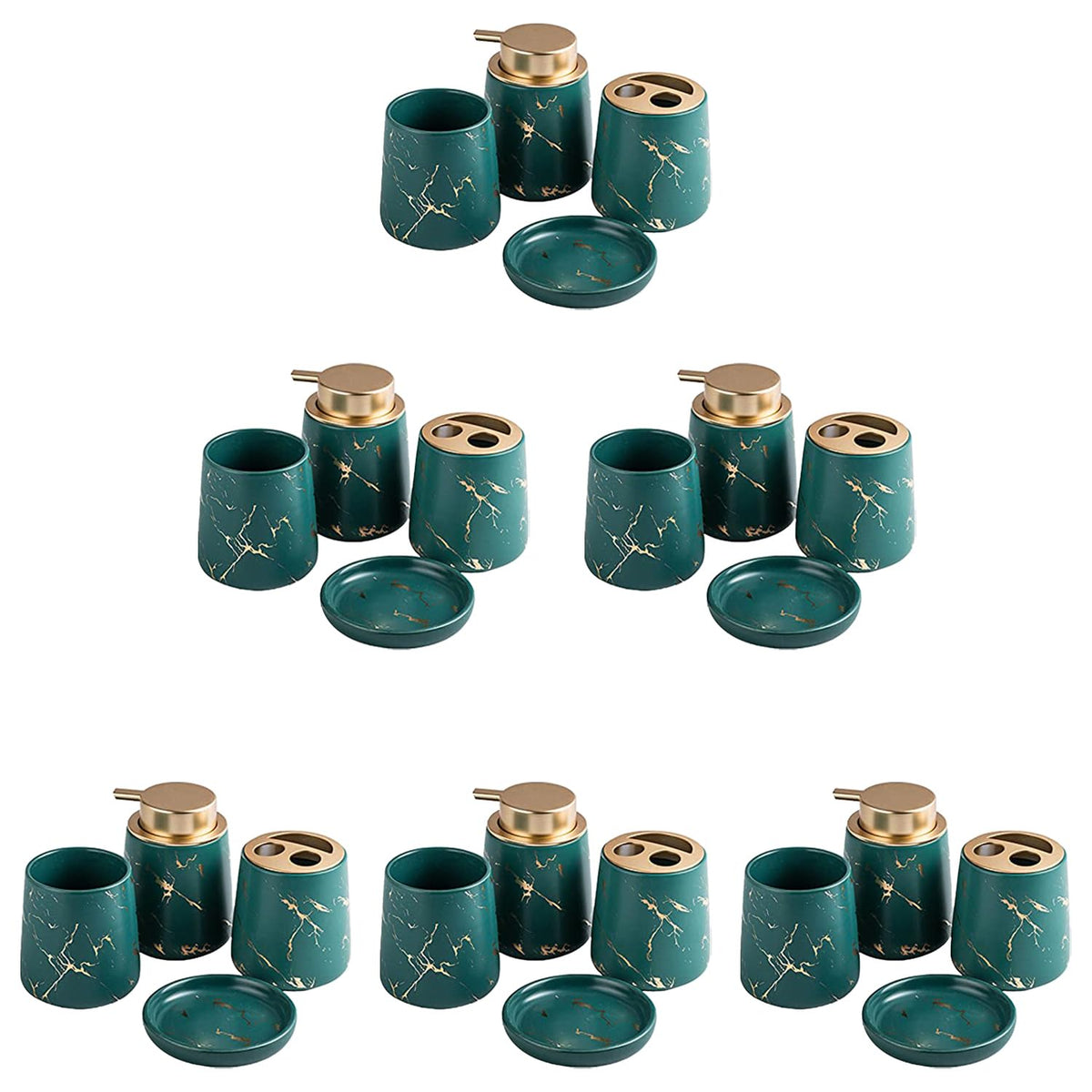 Kuber Industries Bathroom Accessories Set | Handwash Soap Dispenser | Water Cup | Soap Holder Dish for Bathroom | Toothbrush Holder for Bathroom | 24 Piece | ZX046GN | Pack of 6 | Green